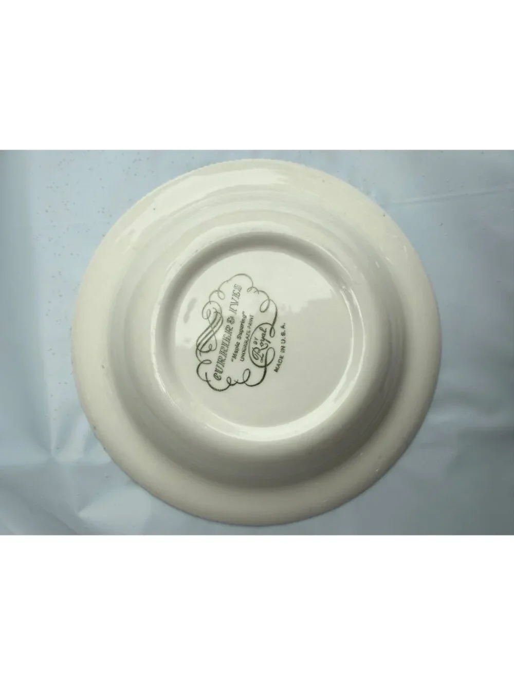 Currier & Ives Maple Sugaring Soup Bowl Blue White Vintage Made In USA 9